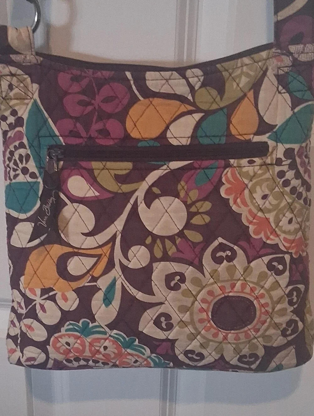 Vera Bradley Plum Floral Quilted Shoulder Bag with Teal & Olive Accents